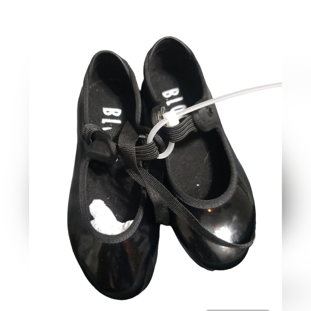 Bloch Black Patent Tap Shoes child's Size 7m-Elastic/snap closure Techno Tap 5h